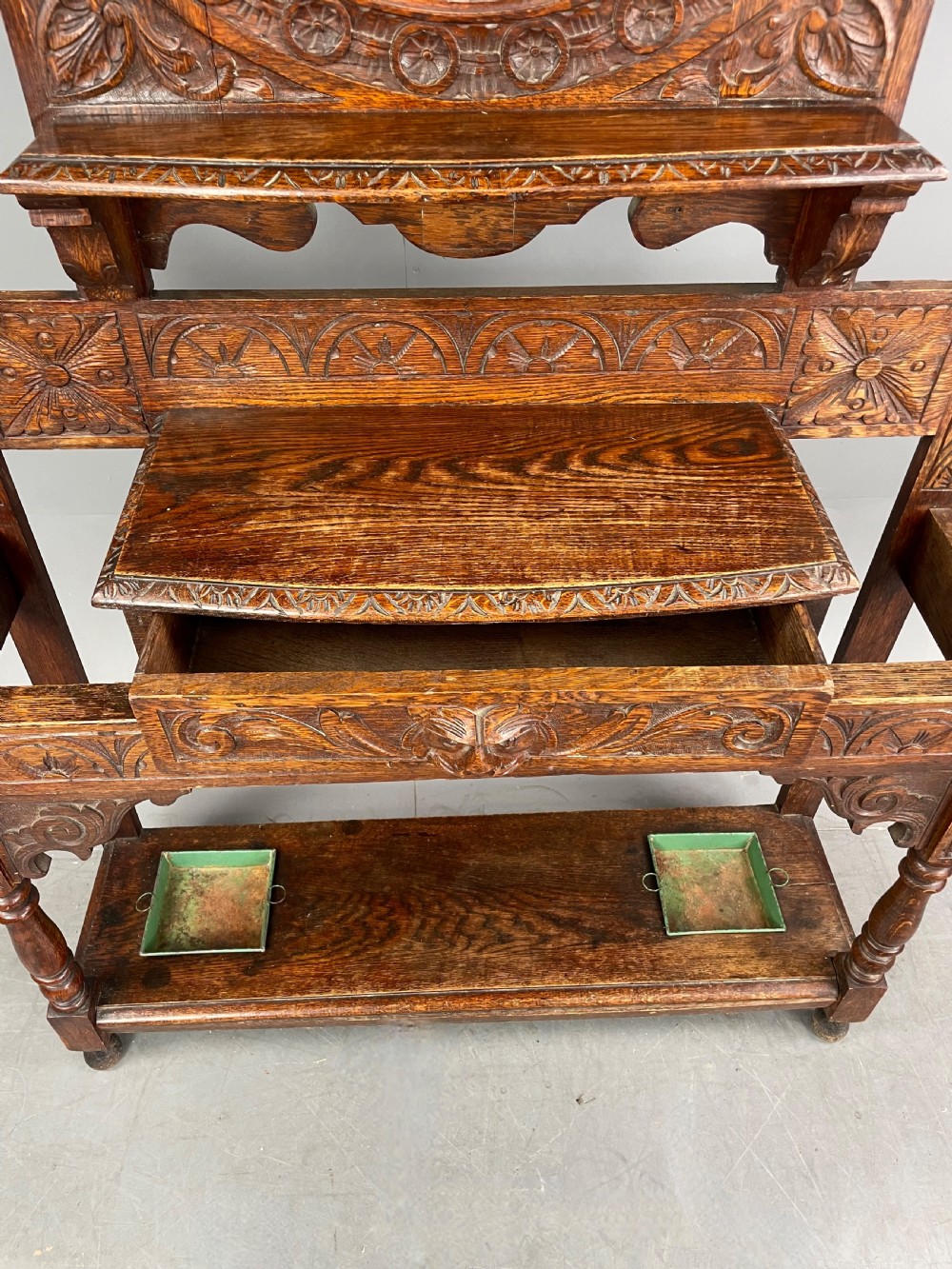 Victorian carved oak green man hall stand  View VIII