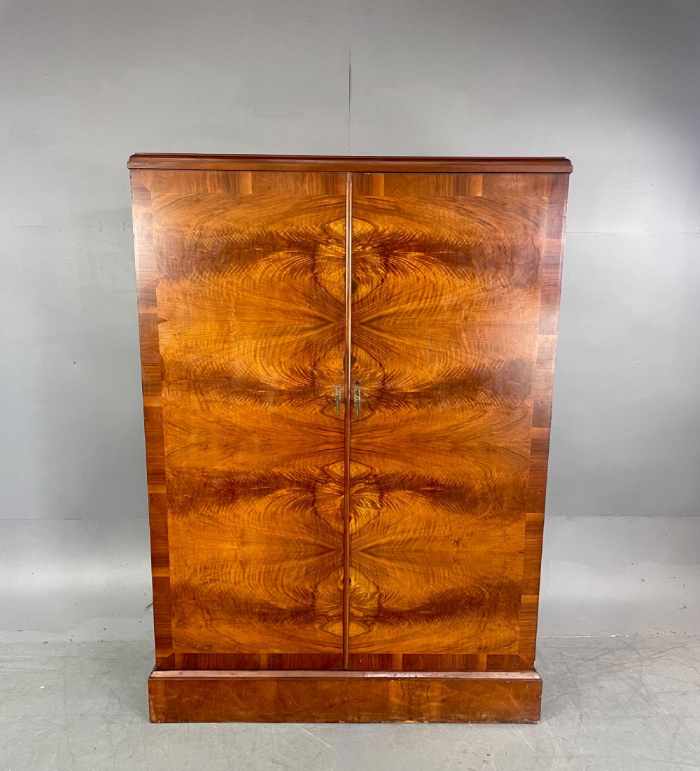 Art Deco walnut deep door compactom gentlemans wardrobe 