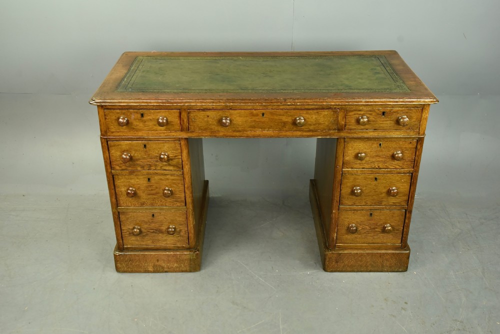 Victorian oak pedestal desk  View II