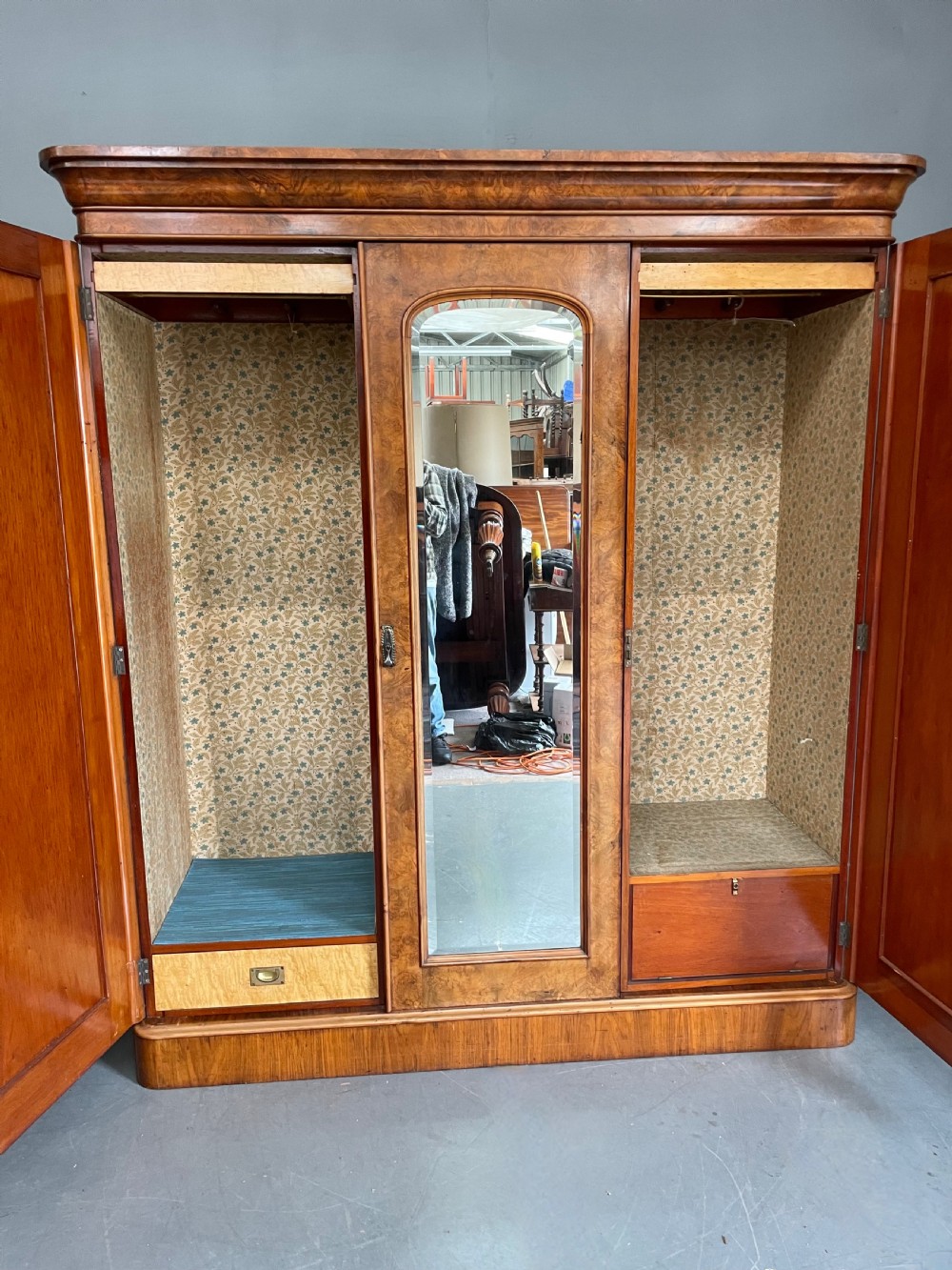 Victorian burr walnut triple wardrobe compactum  View II