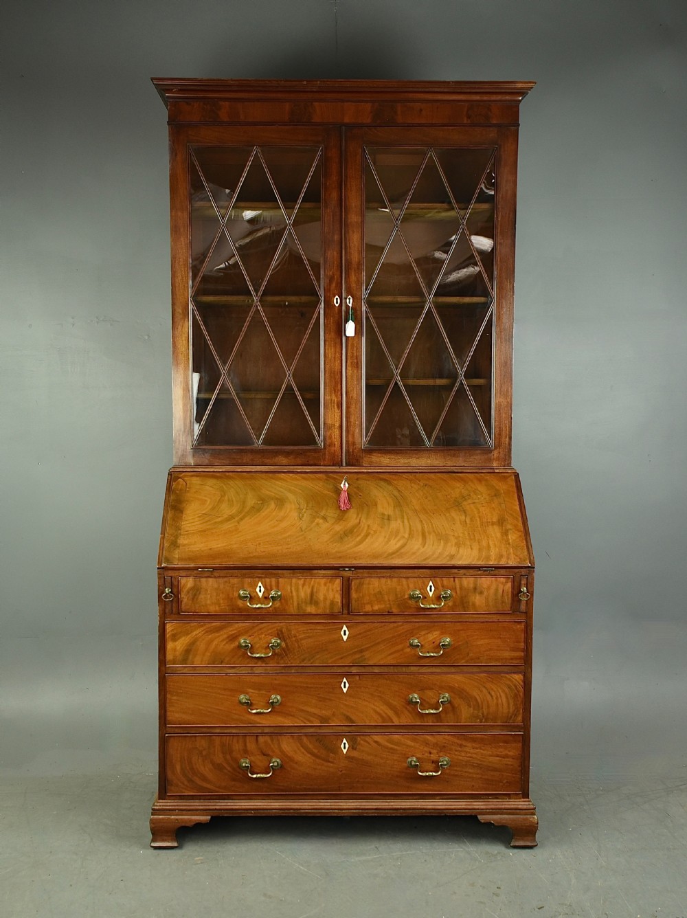 Georgian mahogany bureau bookcase  View II