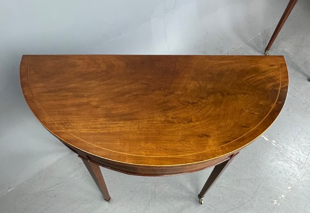 Pair of Georgian mahogany demi lune console tables  View IV