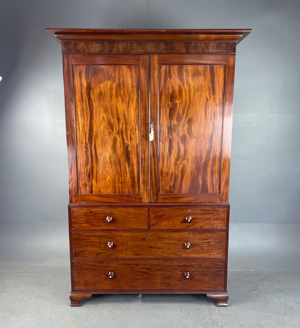 Antique 19th Century mahogany linen press wardrobe 