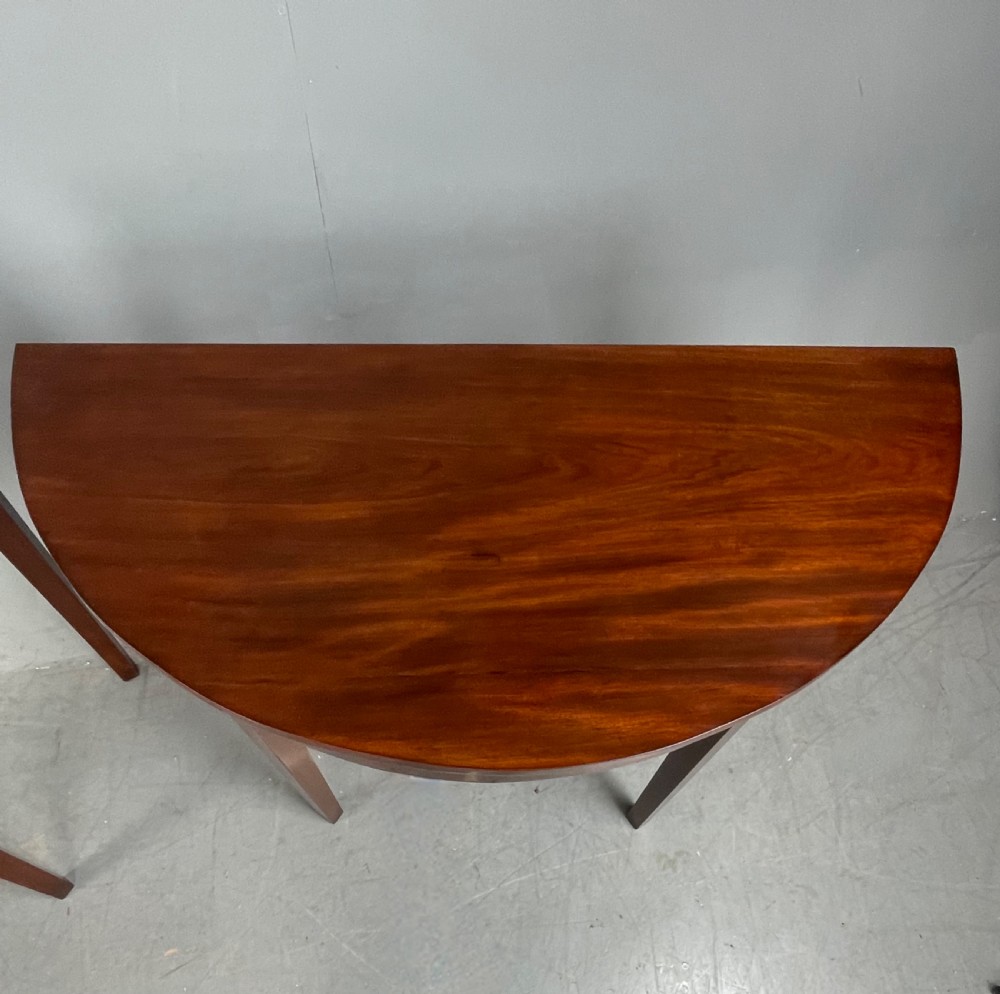Pair of Georgian mahogany demi lune console tables  View V