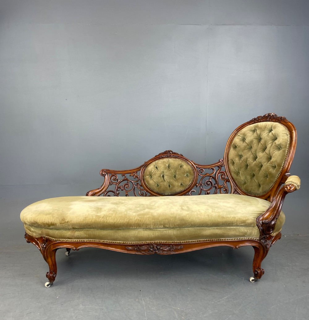 Victorian walnut chaise longue  View II