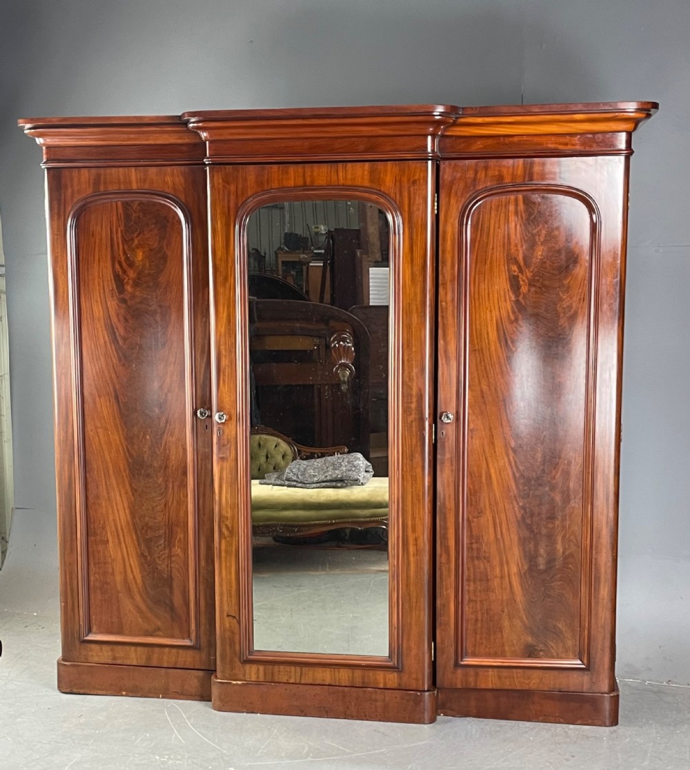 Victorian mahogany breakfront triple wardrobe 