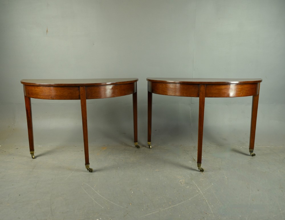 Pair of Georgian mahogany Demi lune console tables  View II