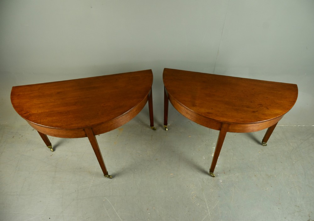 Pair of Georgian mahogany Demi lune console tables  View III