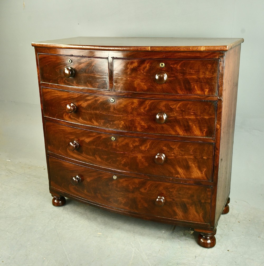Victorian mahogany bow front chest of drawers  View II