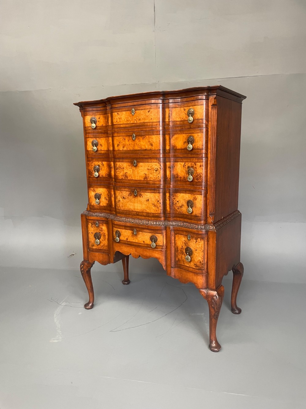 Antique Queen Anne style walnut tall boy chest of drawers  View IX