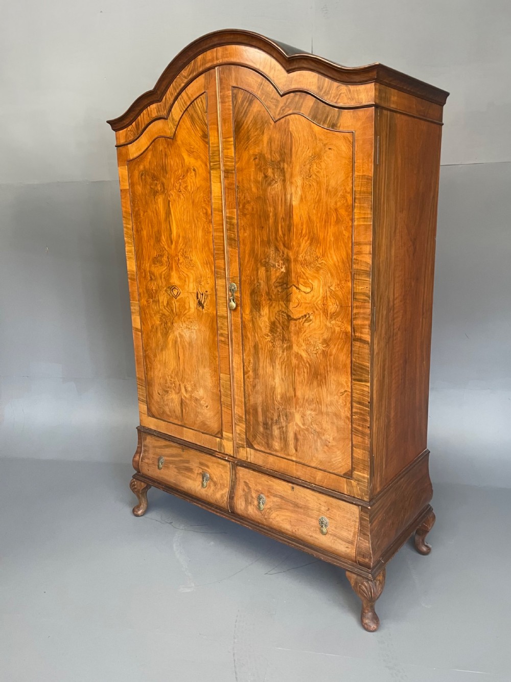 Antique Queen Anne style burr walnut wardrobe  View II