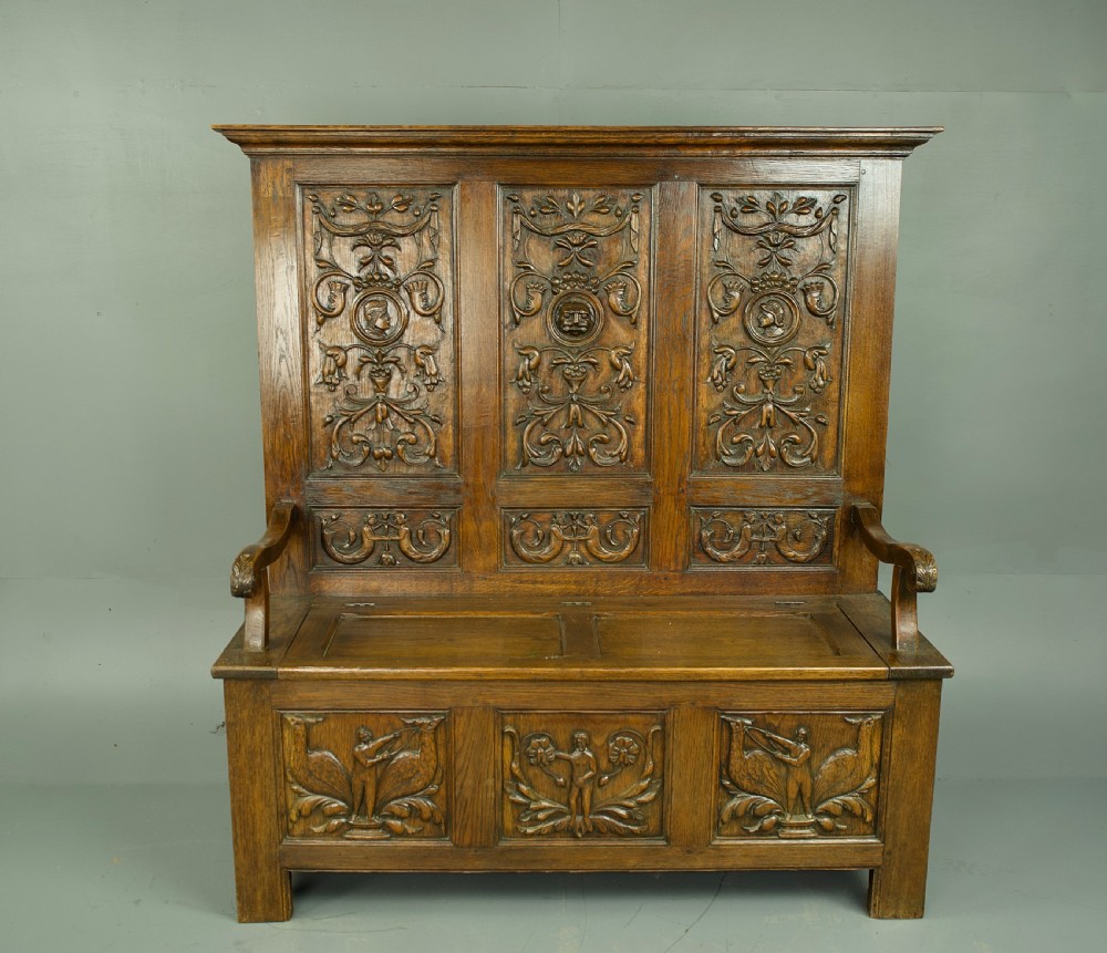 carved oak bench 