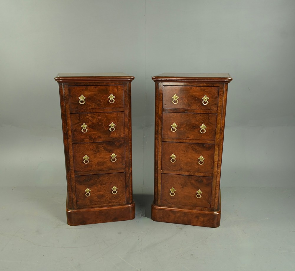 Pair of Victorian burr walnut bedside chests of drawers 