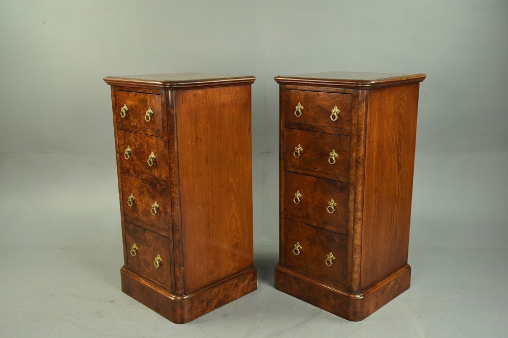 Pair of Victorian burr walnut bedside chests of drawers  View III