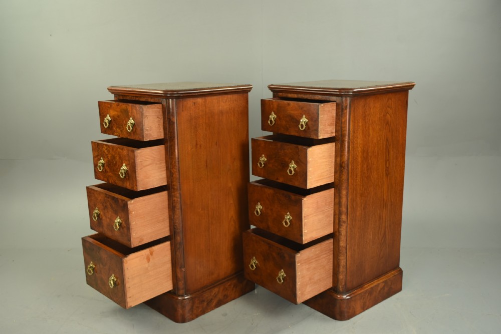 Pair of Victorian burr walnut bedside chests of drawers  View VI
