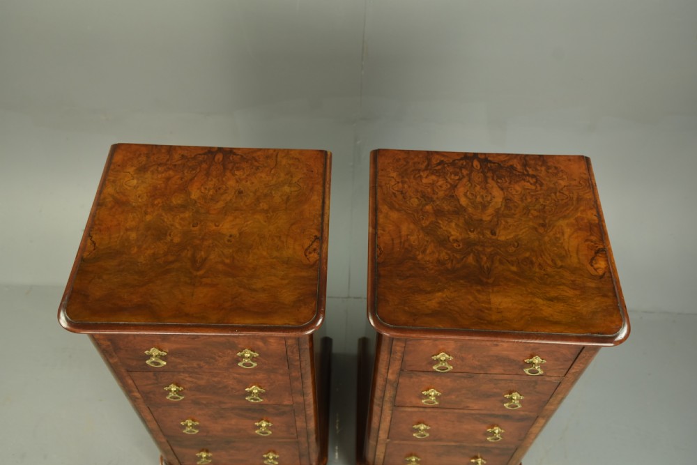Pair of Victorian burr walnut bedside chests of drawers  View VII