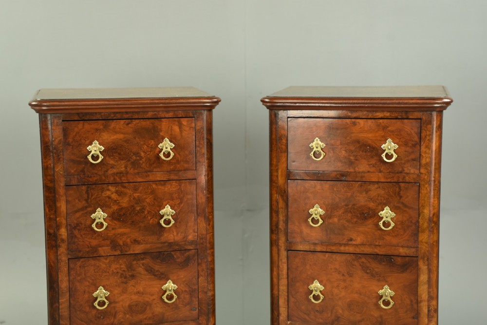 Pair of Victorian burr walnut bedside chests of drawers  View VIII