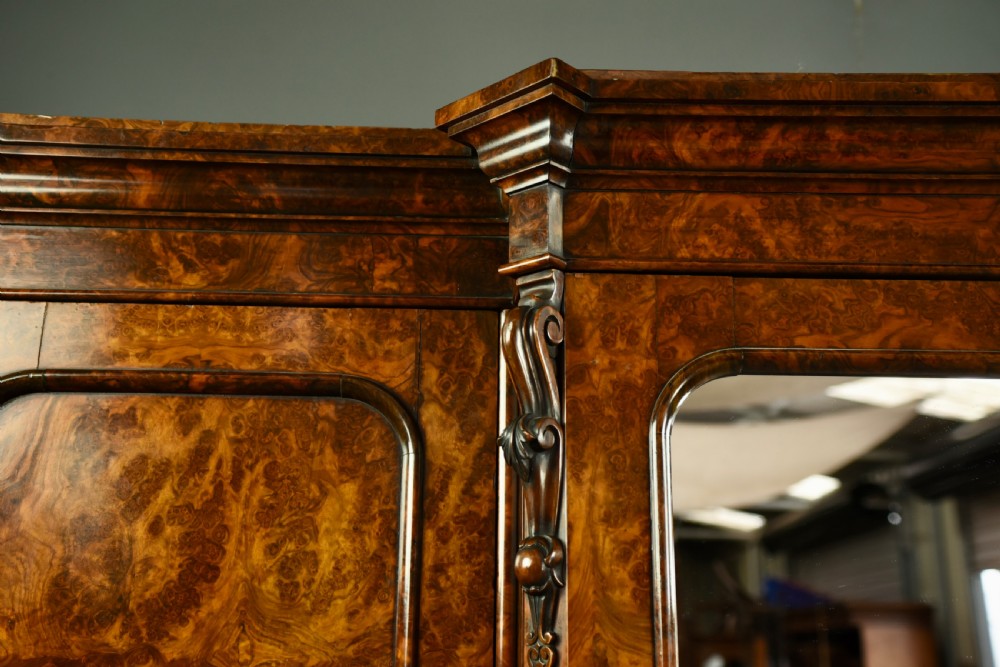 Victorian burr walnut breakfront triple wardrobe  View VI