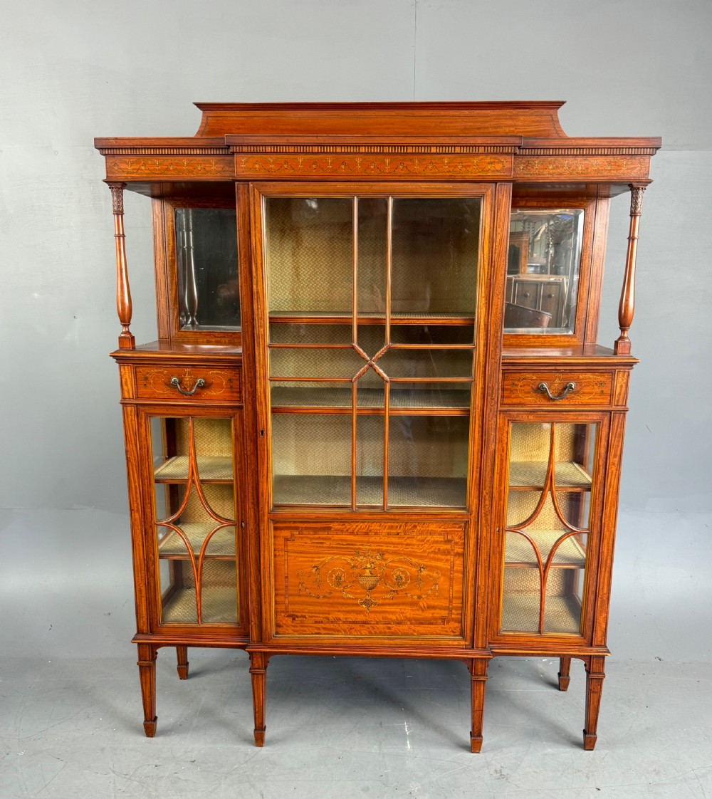 inlaid satin wood display cabinet Maple & Co 