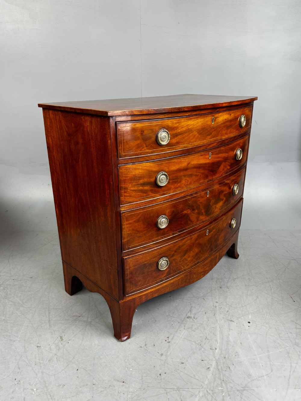 Regency mahogany bow front chest of drawers  View V
