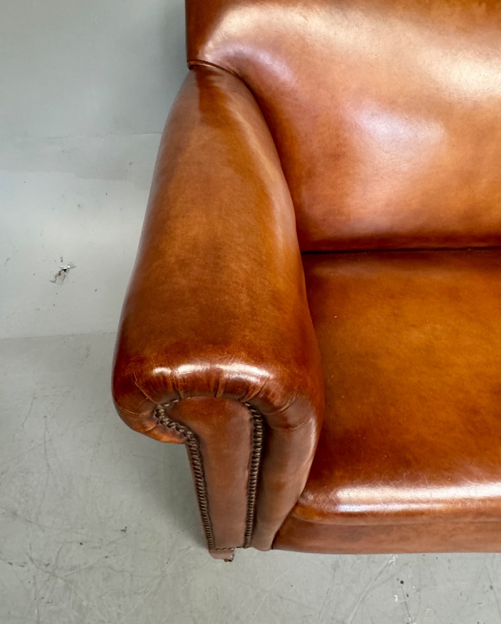 Victorian leather drop arm sofa  View VII
