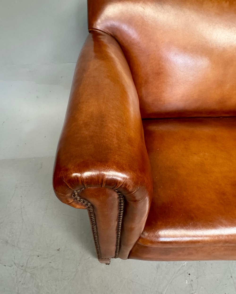 Victorian leather drop arm sofa  View XI