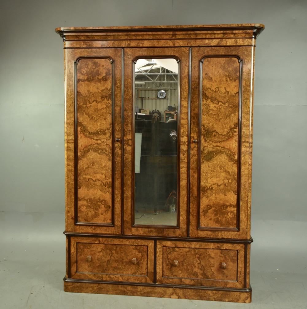 Victorian burr walnut triple  wardrobe compactum by H Ogden Manchester 