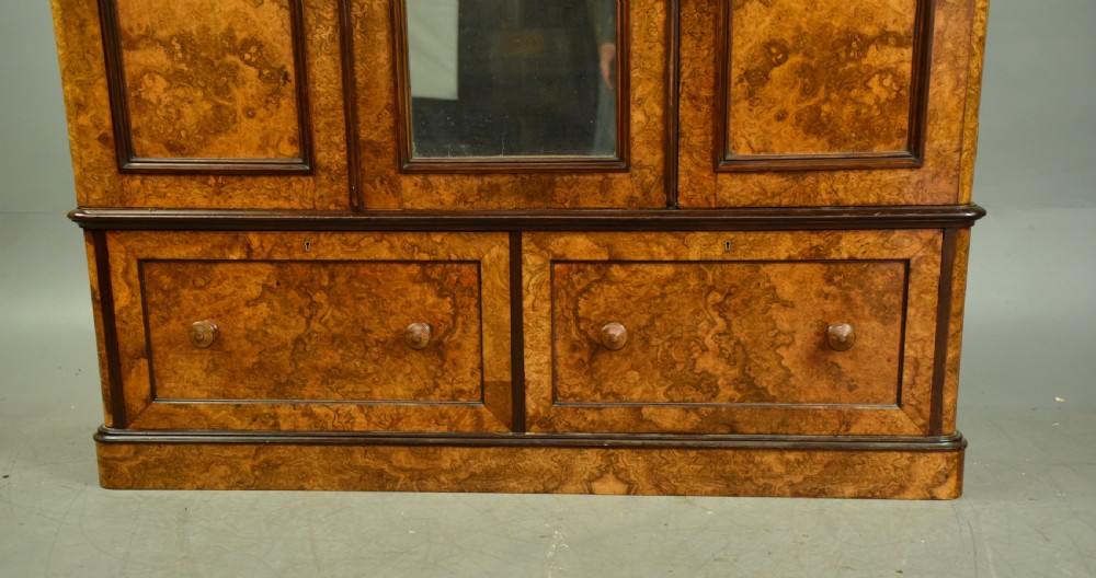 Victorian burr walnut triple  wardrobe compactum by H Ogden Manchester  View IV