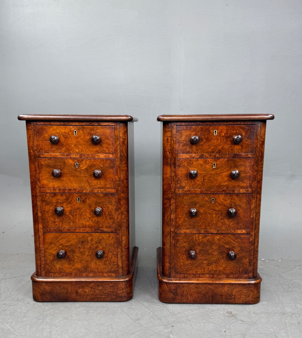 Pair of Victorian walnut bedside chests of drawers 
