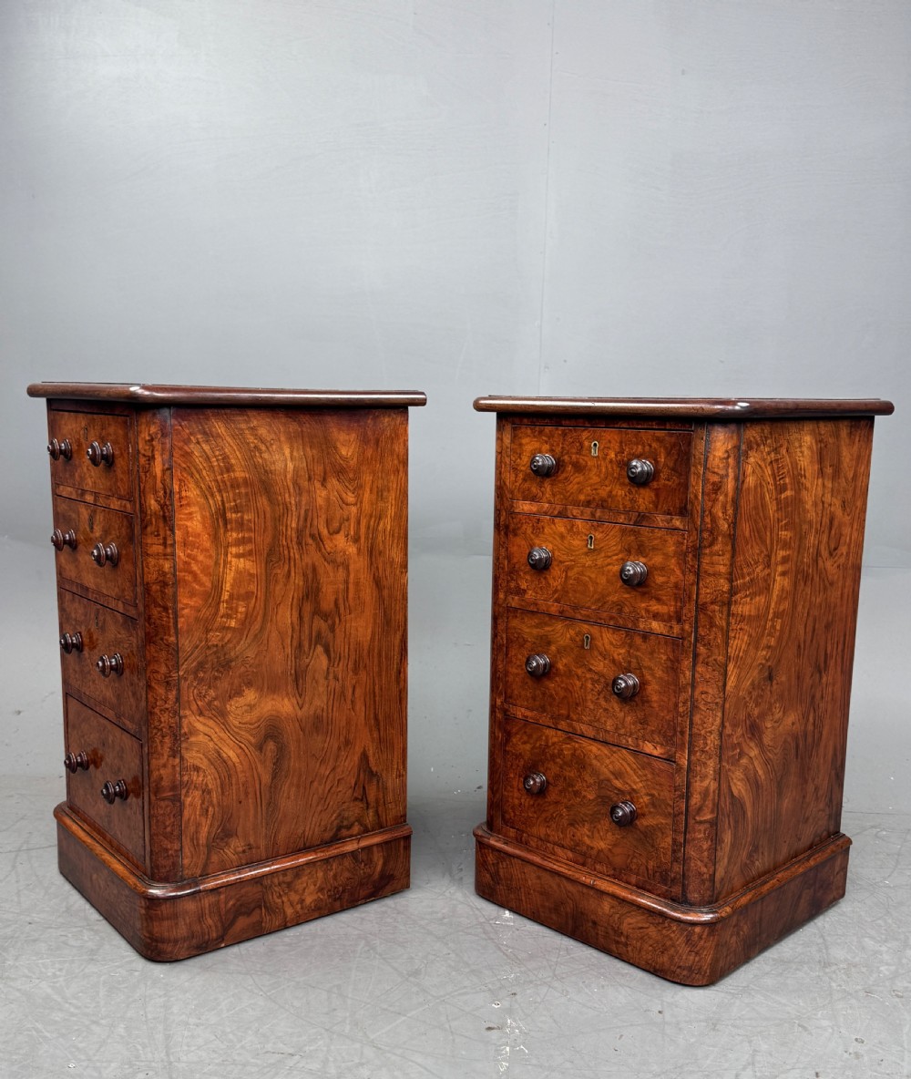 Pair of Victorian walnut bedside chests of drawers  View II