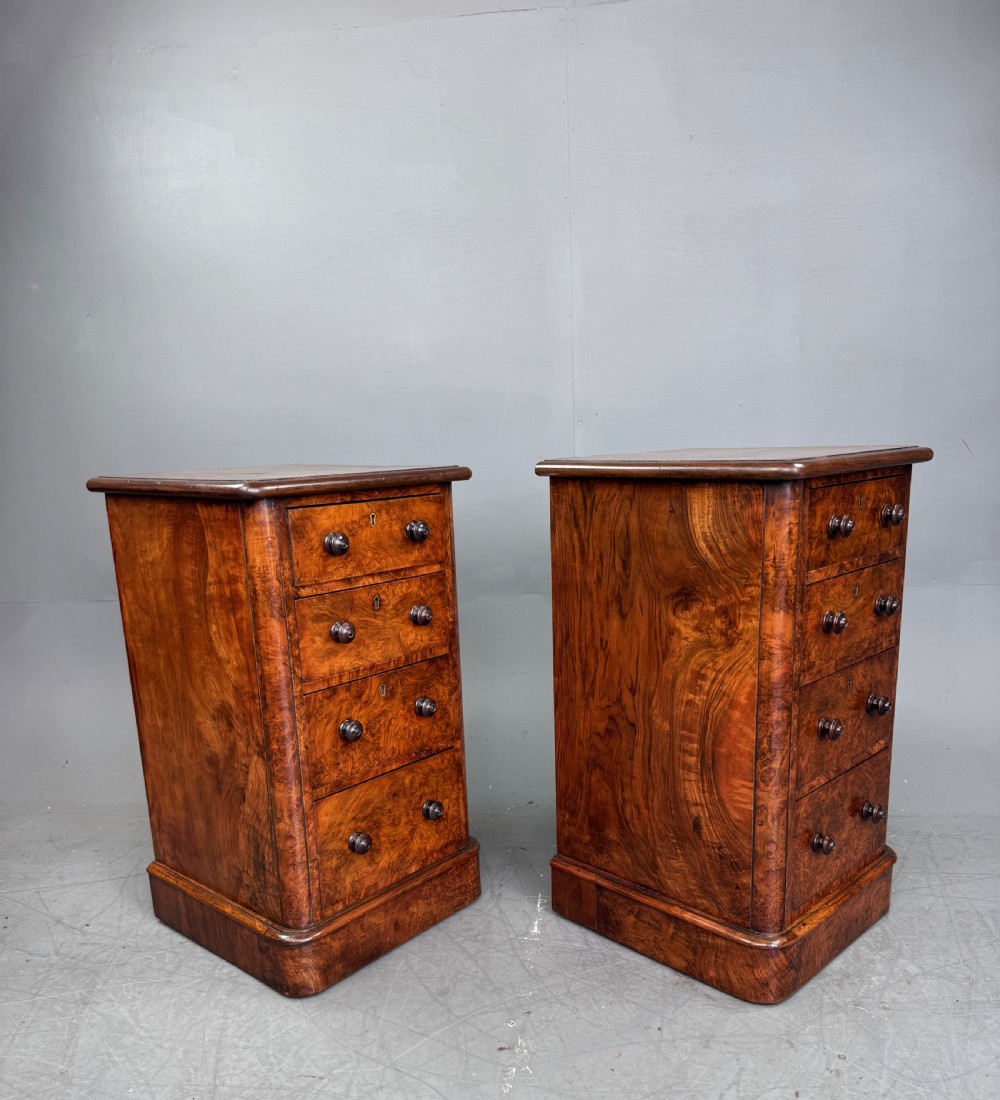 Pair of Victorian walnut bedside chests of drawers  View III