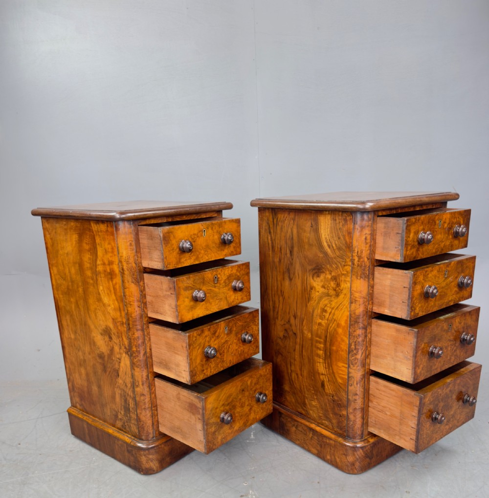 Pair of Victorian walnut bedside chests of drawers  View V