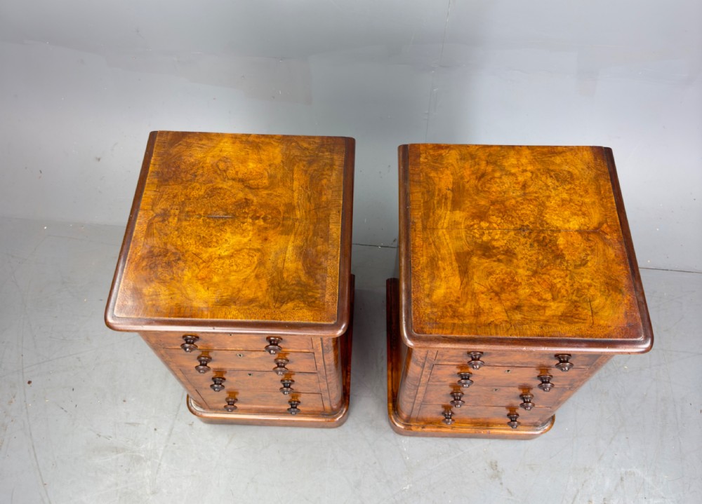 Pair of Victorian walnut bedside chests of drawers  View VI