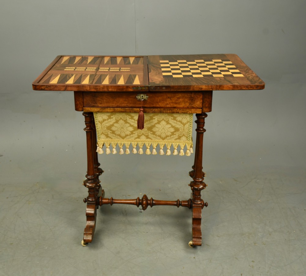 Antique Victorian walnut games table /sewing table  View IV
