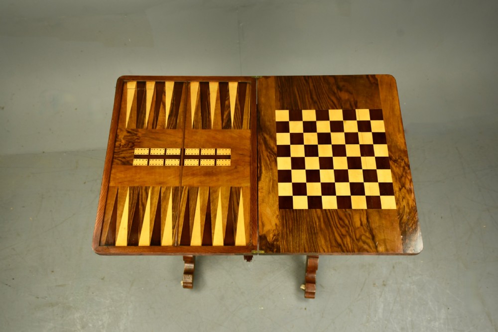 Antique Victorian walnut games table /sewing table  View V