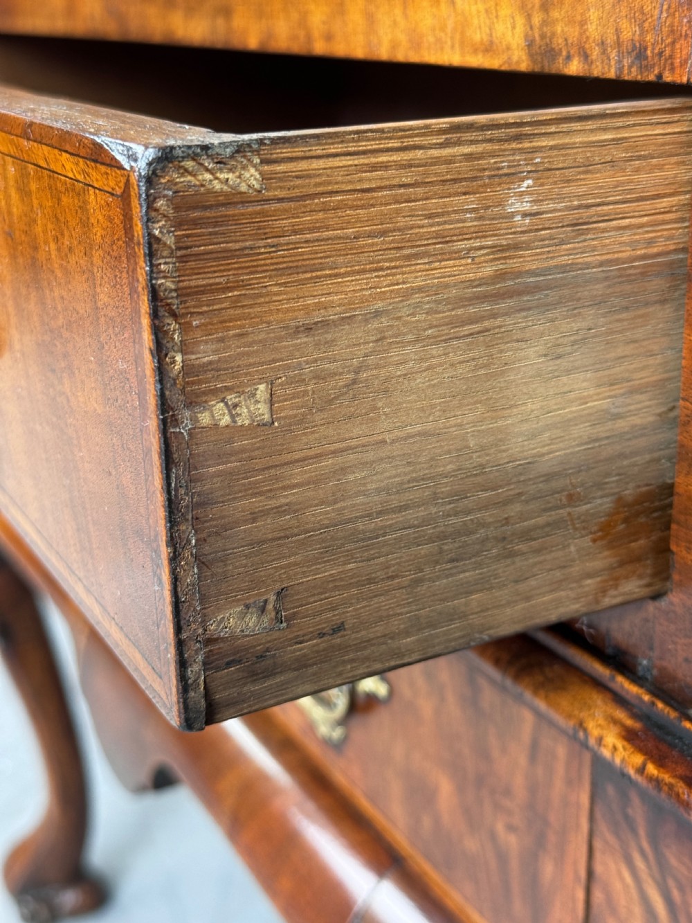 Queen Anne style walnut bureau writing desk  View IX
