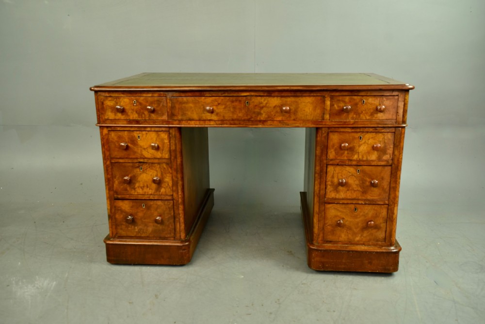 Victorian burr walnut pedestal Desk 