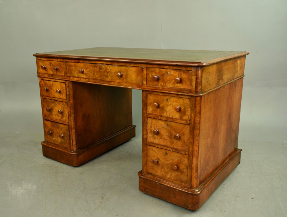 Victorian burr walnut pedestal Desk  View II