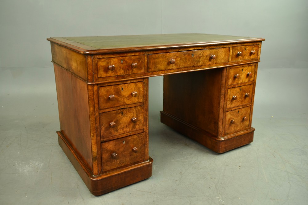Victorian burr walnut pedestal Desk  View III
