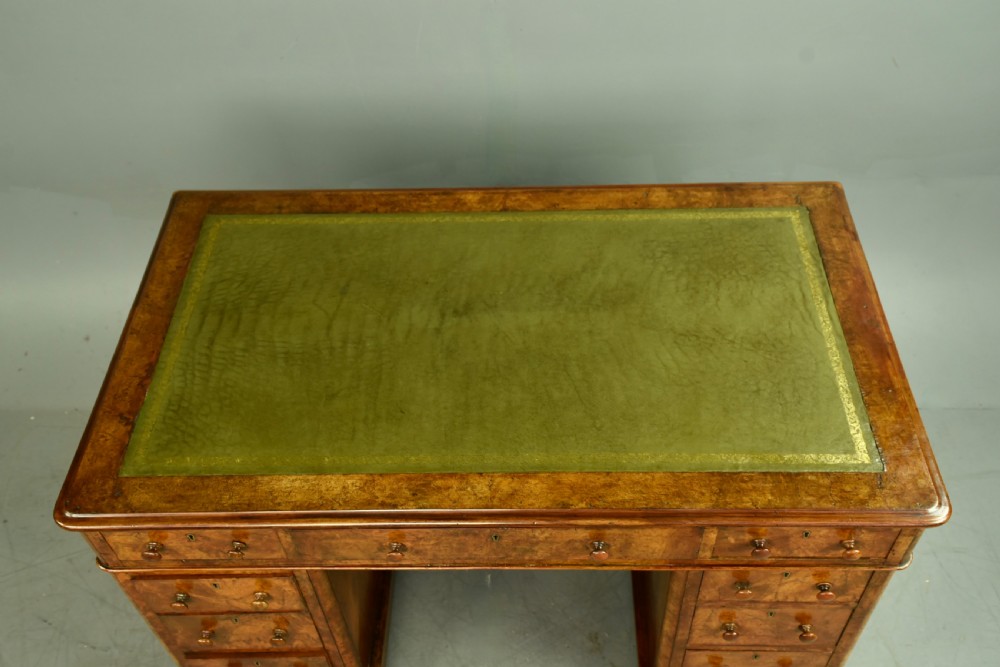 Victorian burr walnut pedestal Desk  View V