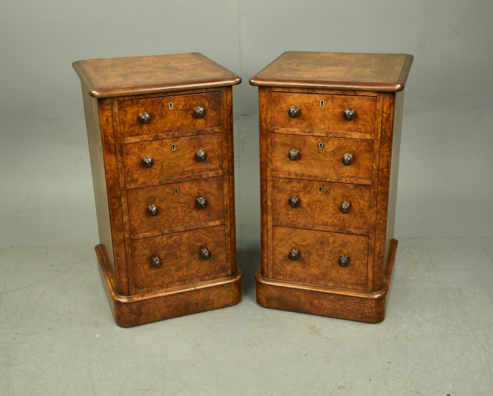 Pair of Victorian walnut bedside chests of drawers 