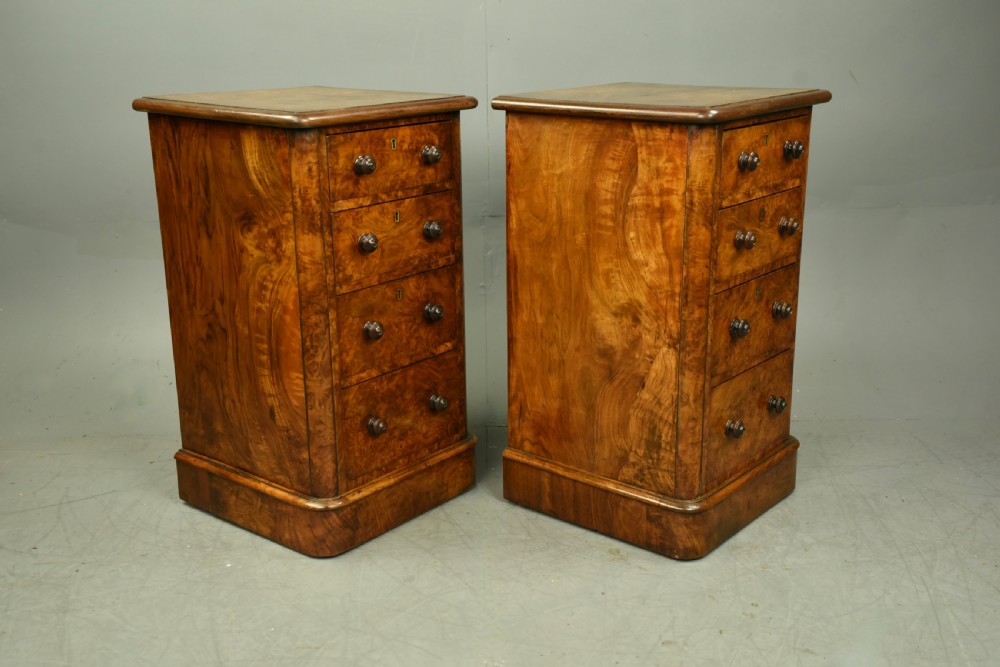 Pair of Victorian walnut bedside chests of drawers  View II