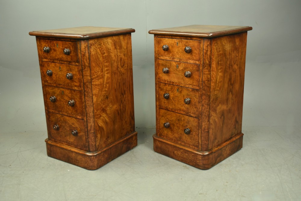 Pair of Victorian walnut bedside chests of drawers  View III