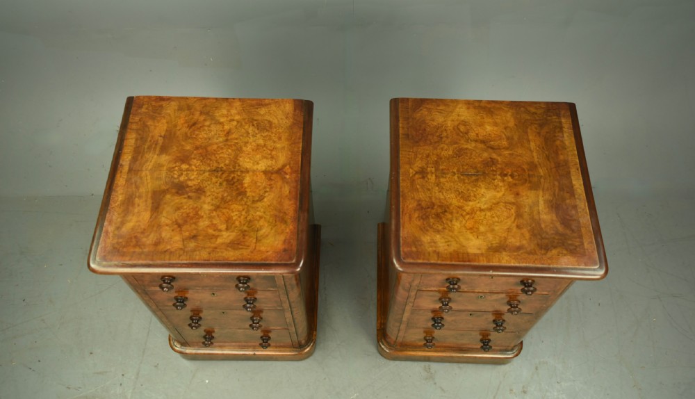 Pair of Victorian walnut bedside chests of drawers  View V