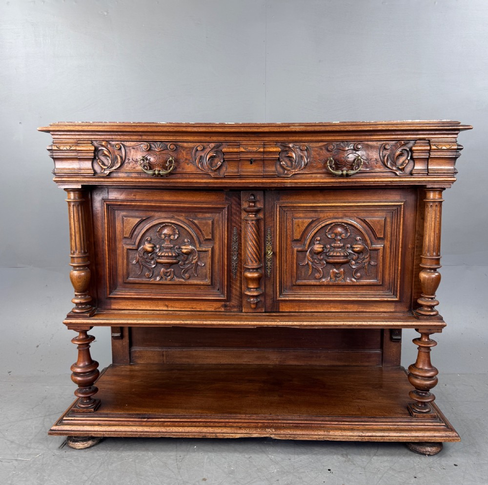 French carved walnut marble top buffet sideboard 