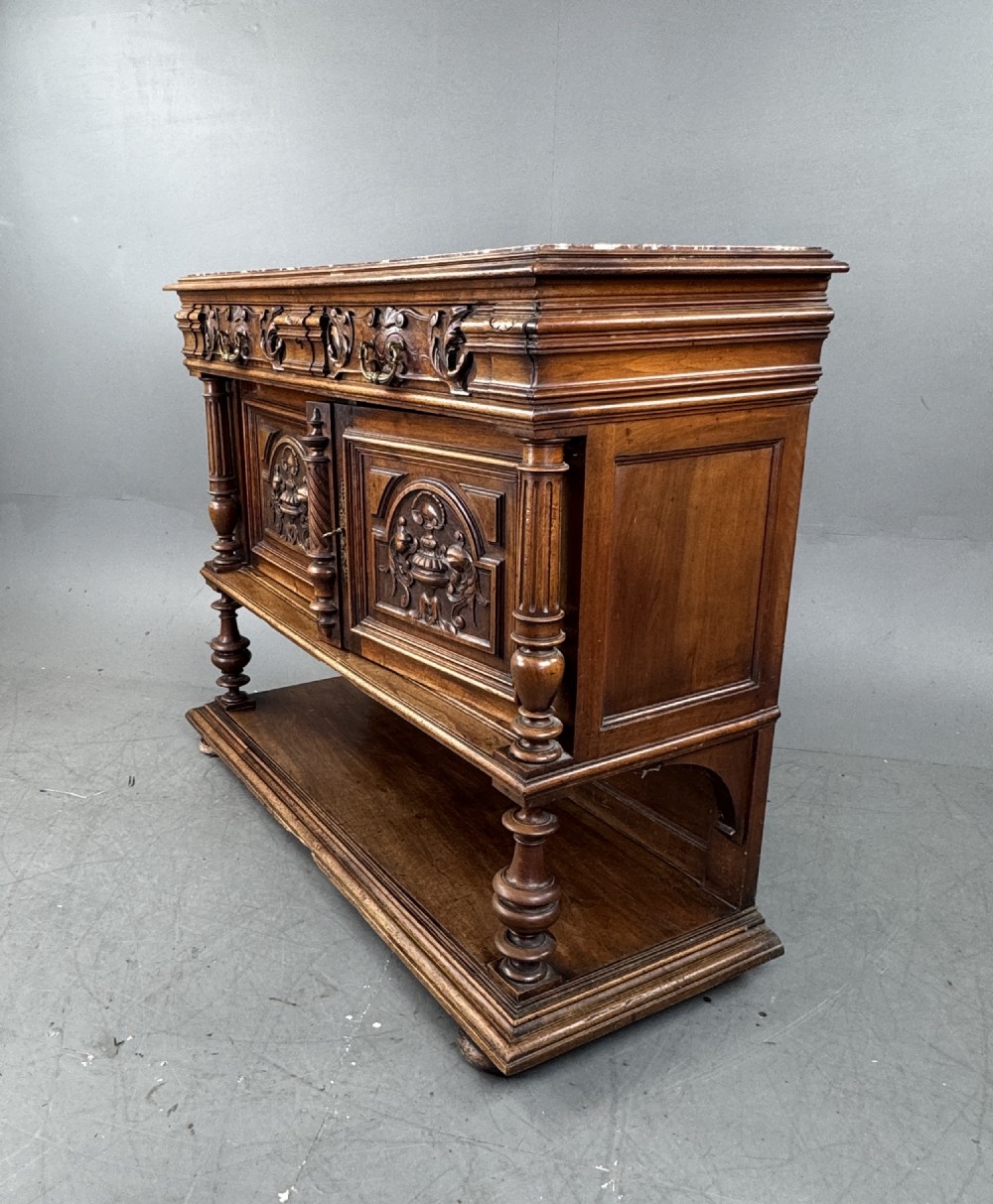 French carved walnut marble top buffet sideboard  View IV