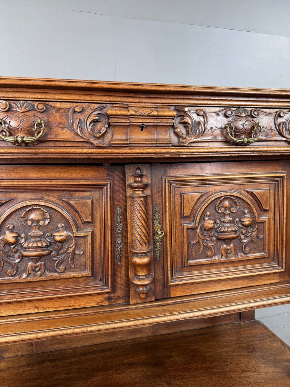 French carved walnut marble top buffet sideboard  View VII