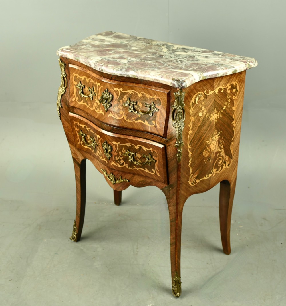 19th Century French Kingwood and inlaid Bombe Commode chest of drawers View III