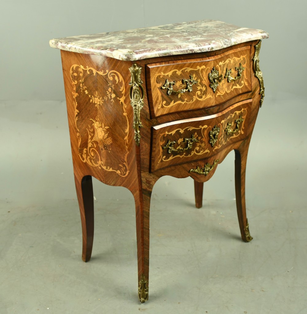 19th Century French Kingwood and inlaid Bombe Commode chest of drawers View IV