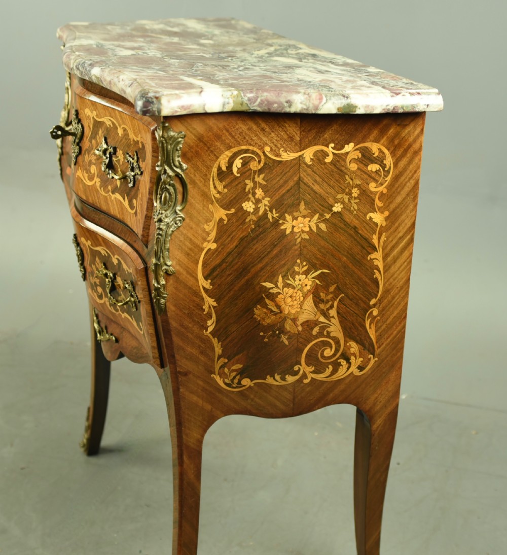 19th Century French Kingwood and inlaid Bombe Commode chest of drawers View V